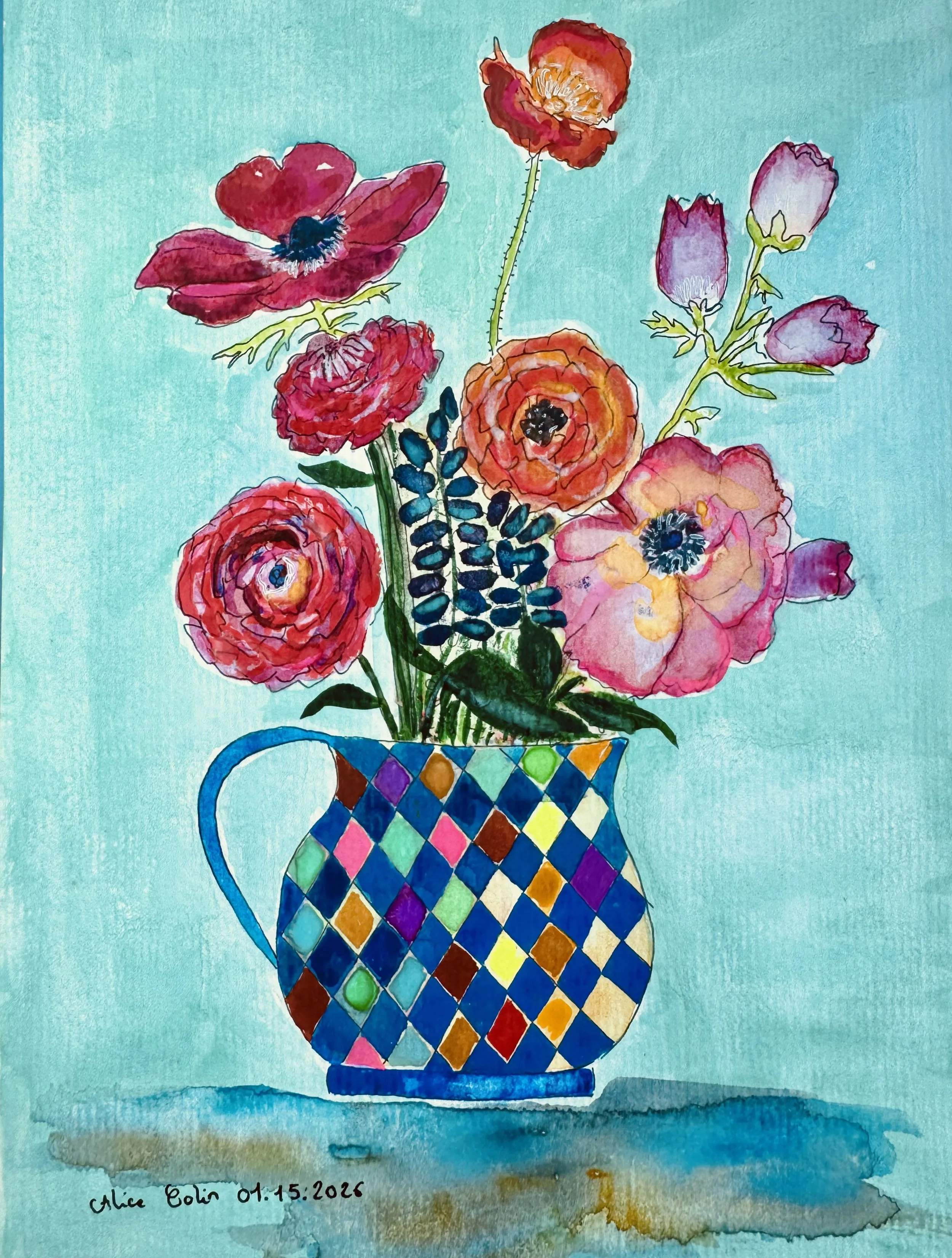 Flowers in Arlequin vase