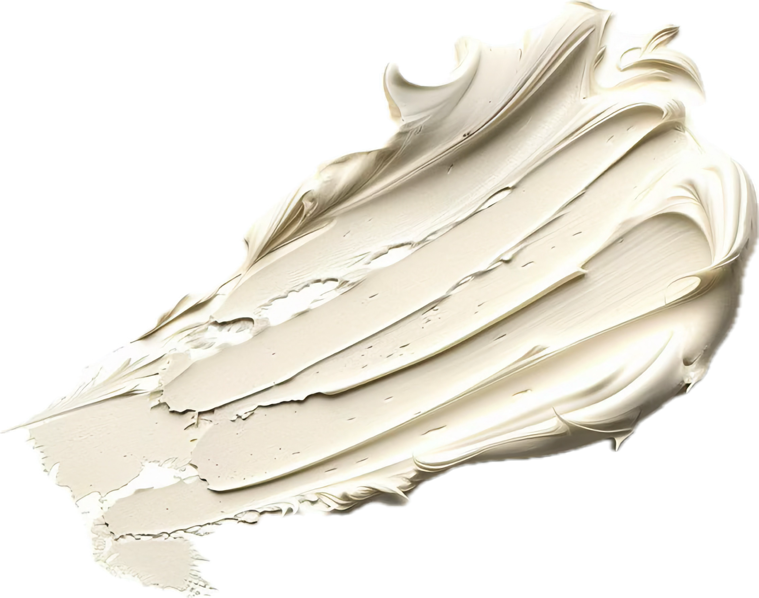 A close-up of a swirl or piped design of white or vanilla-colored frosting on a dessert, with a textured and creamy appearance.