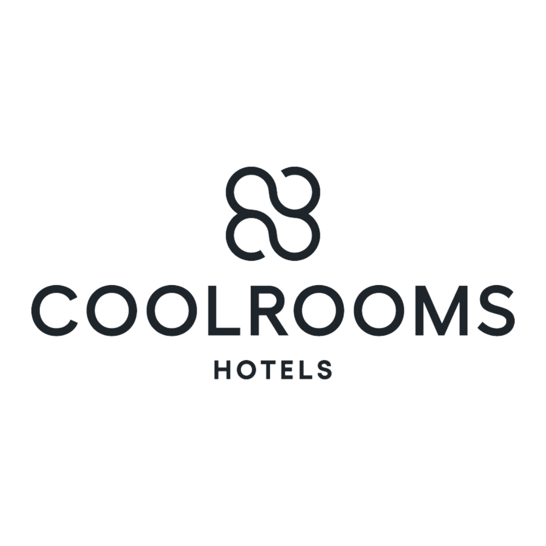 Logo of Cool Rooms Hotels featuring an abstract geometric design and the company name in bold letters.