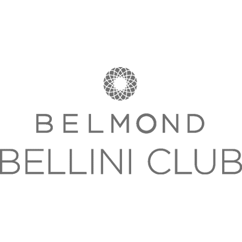 Logo for Belmond Bellini Club featuring a circular decorative emblem and the text 'BELMOND BELLINI CLUB' in gray on a black background.