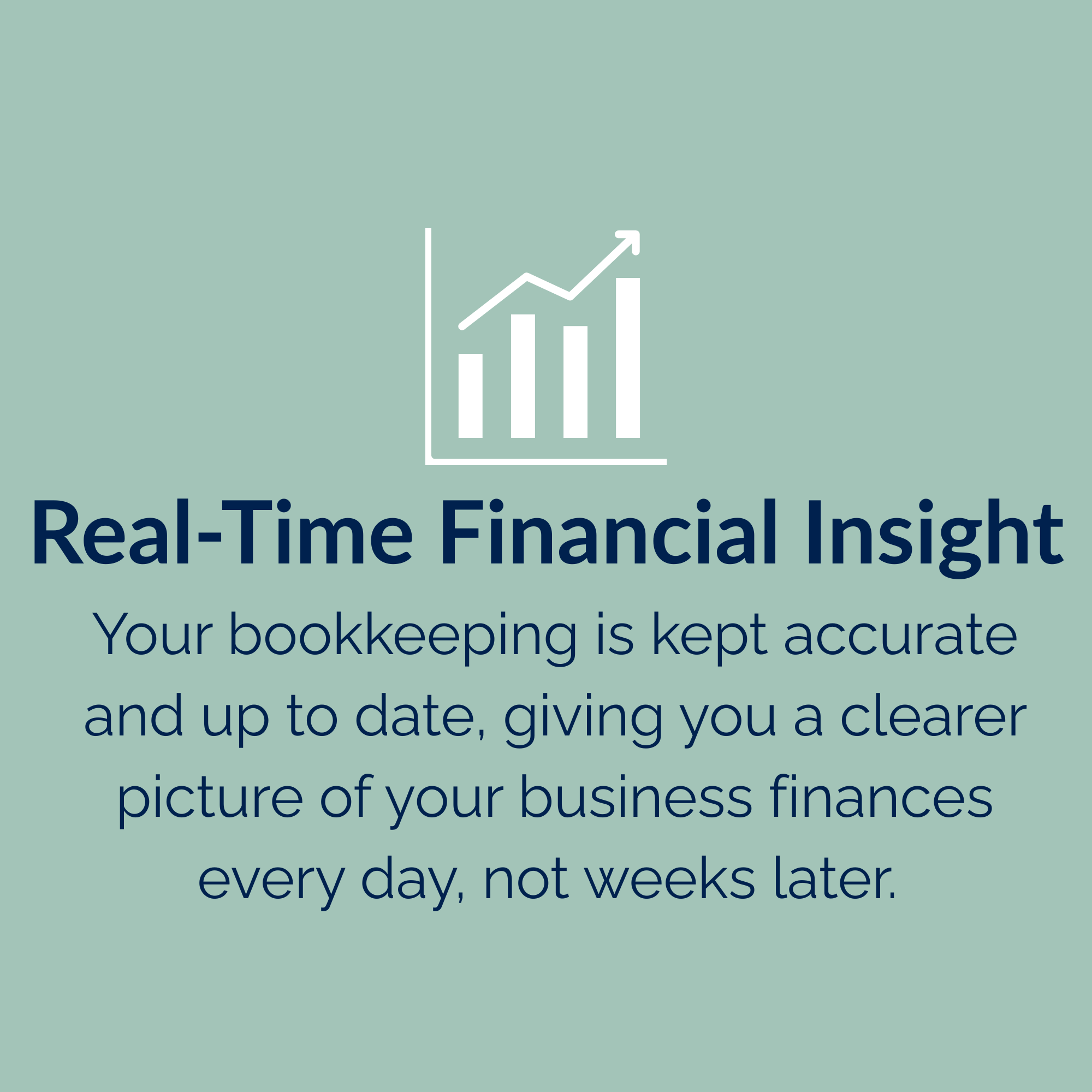 A digital graphic showing a bar chart with an upward trending line, representing real-time financial insights, with the text 'Real-Time Financial Insight' and additional informational text.