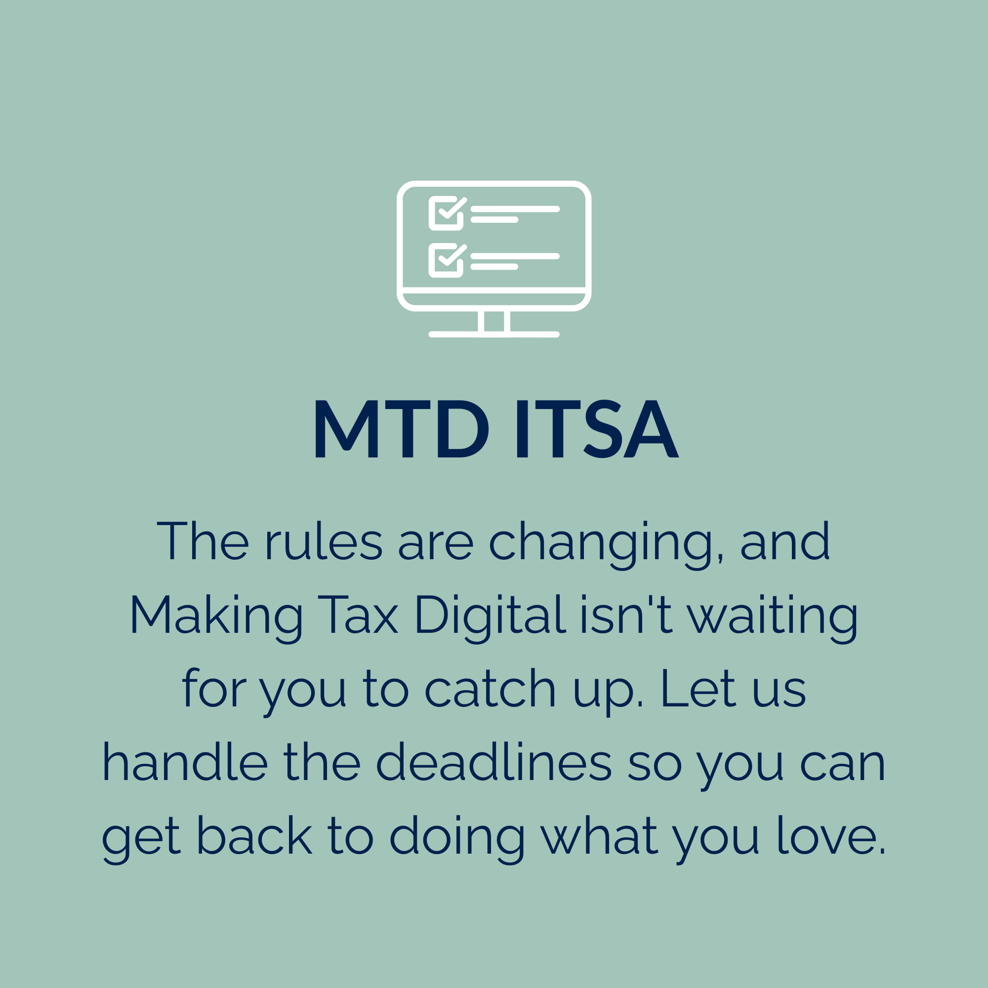 Graphic with a computer monitor icon displaying a checklist, and text about changing rules and making tax digital.