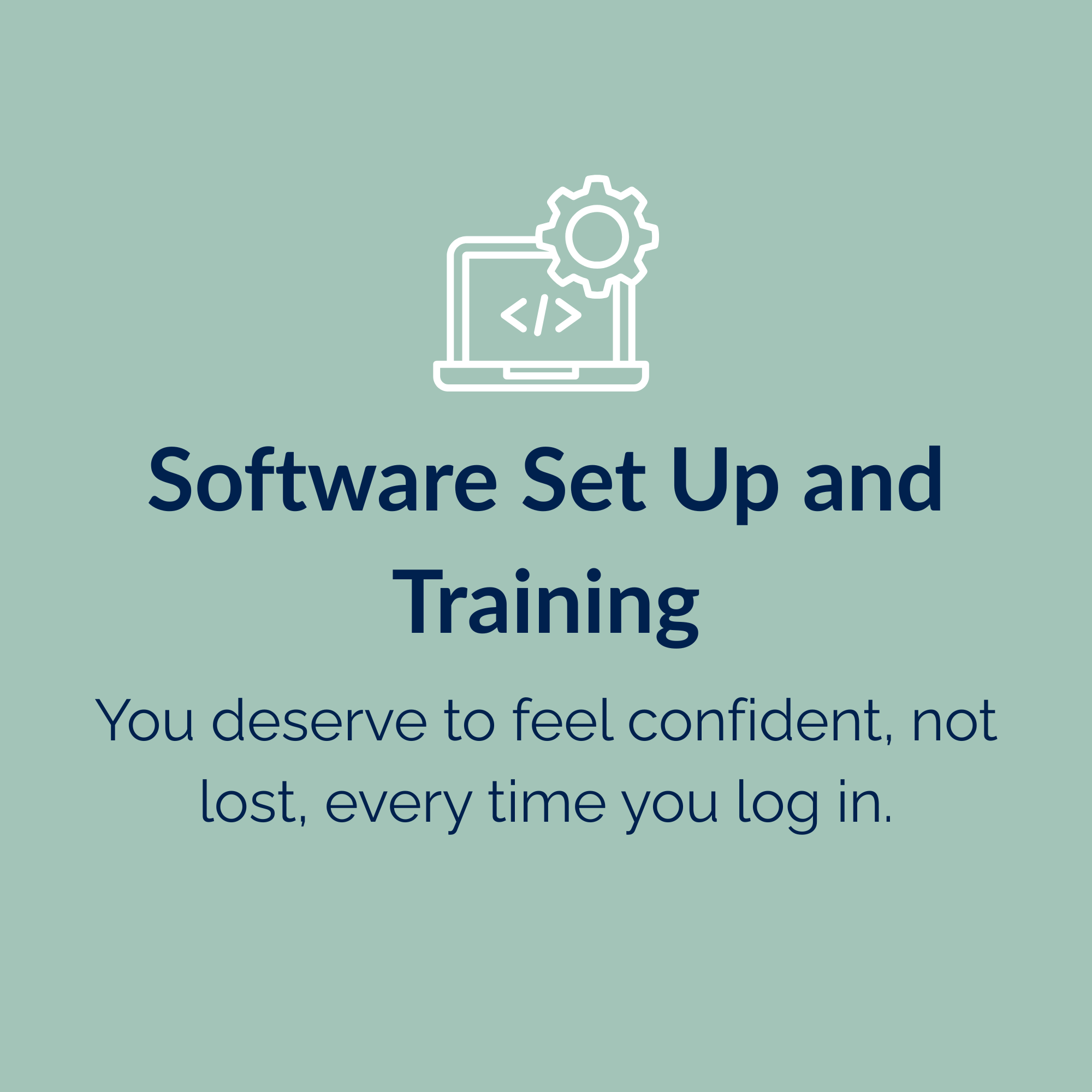 Icon of a laptop with a gear and HTML tags on the screen, representing software setup or training.