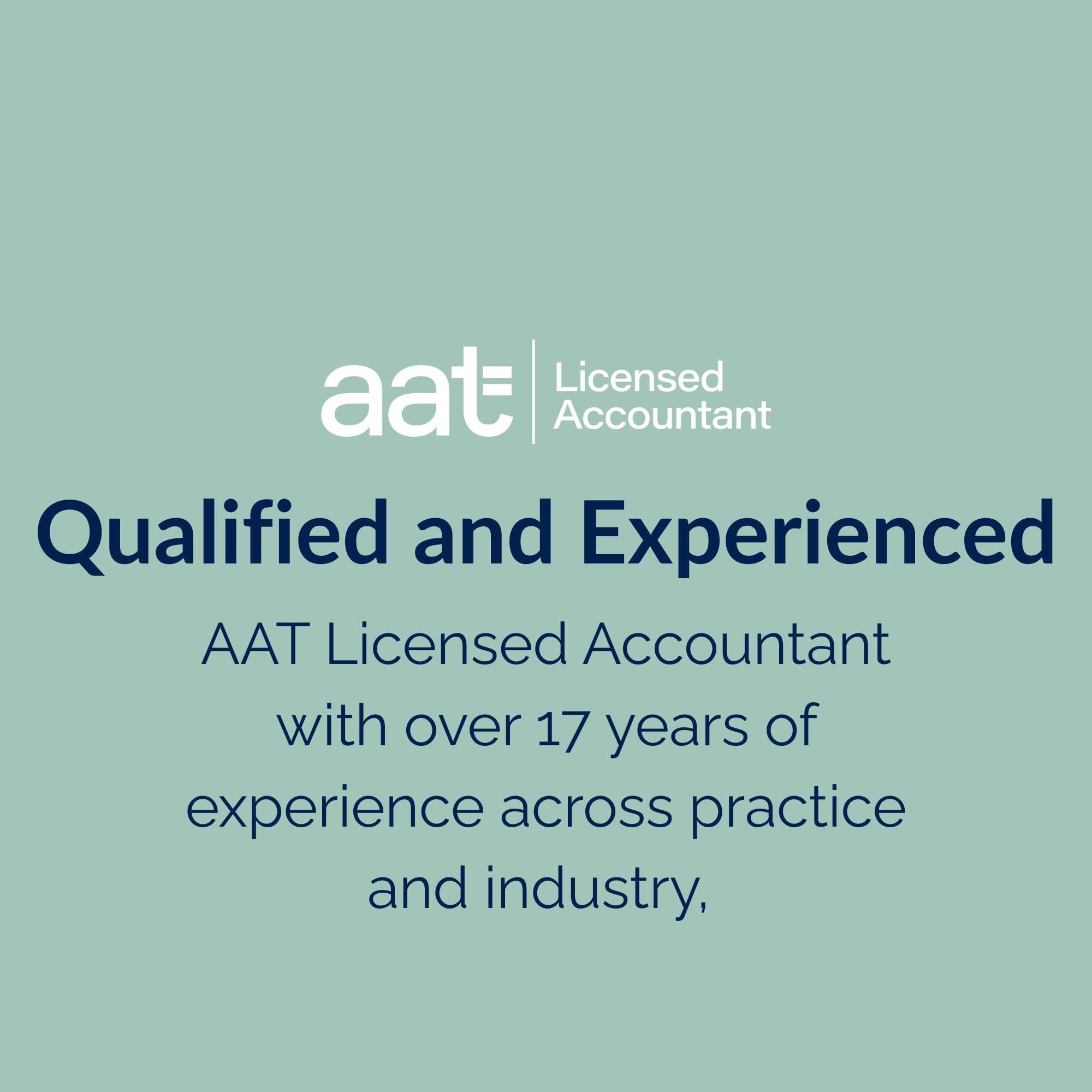 A promotional image for an accounting firm shows the logo 'aat' with the words 'Licensed Accountant' beneath it. The background color is light green.