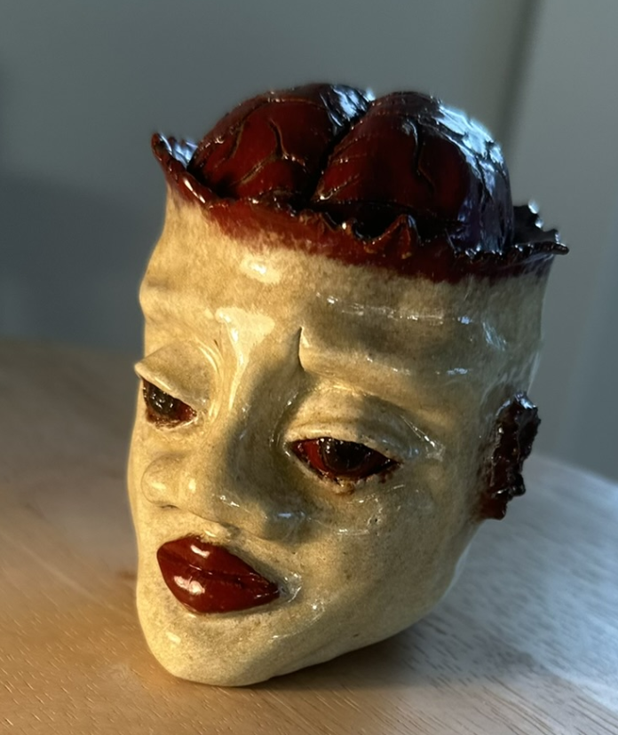 Zombie Brains. 2020, Stoneware hand built, cone-fired 05, underglaze, 3” x 2” x 2”
