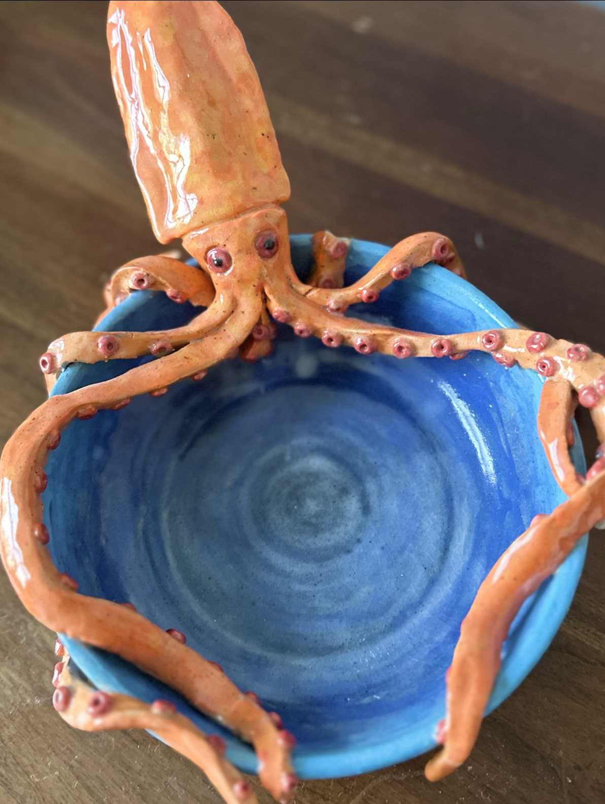 Dinner Pal. 2021, Stoneware thrown and hand built, cone fired 05, underglaze, 6” x 8” x 10”
