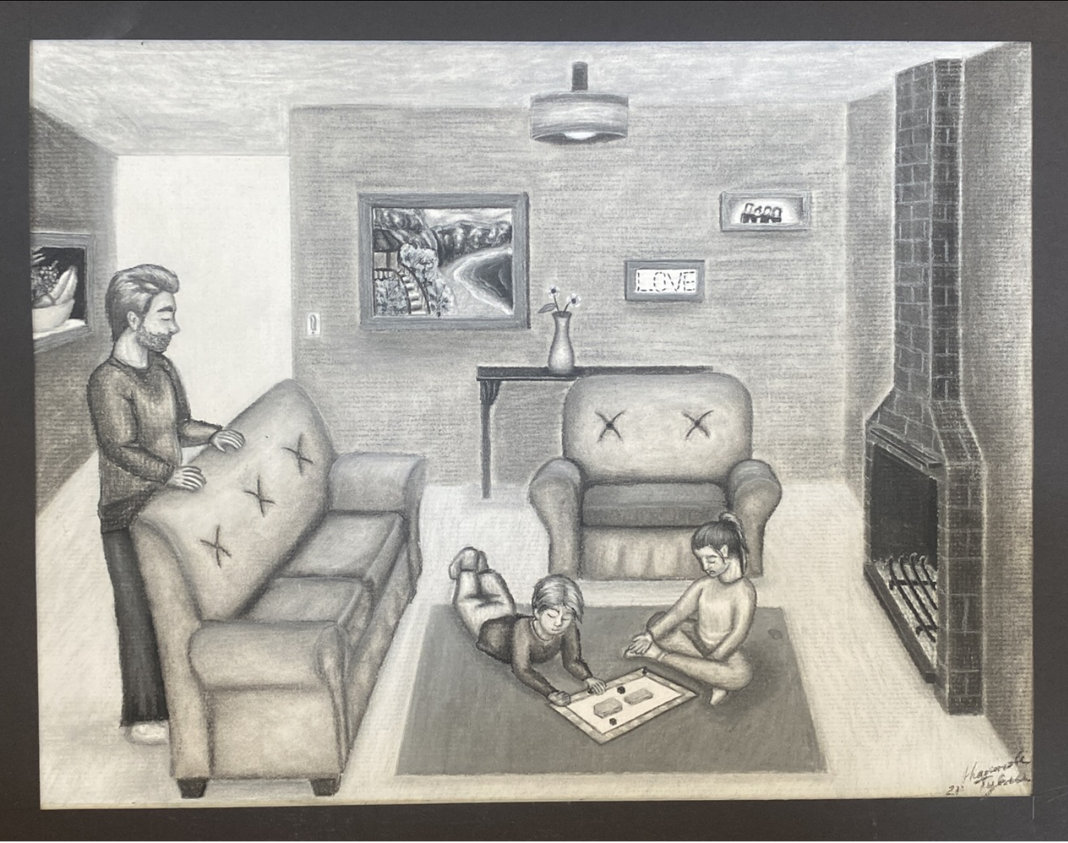 Comfort Collection. 2021, Charcoal on paper, 12” x 14”