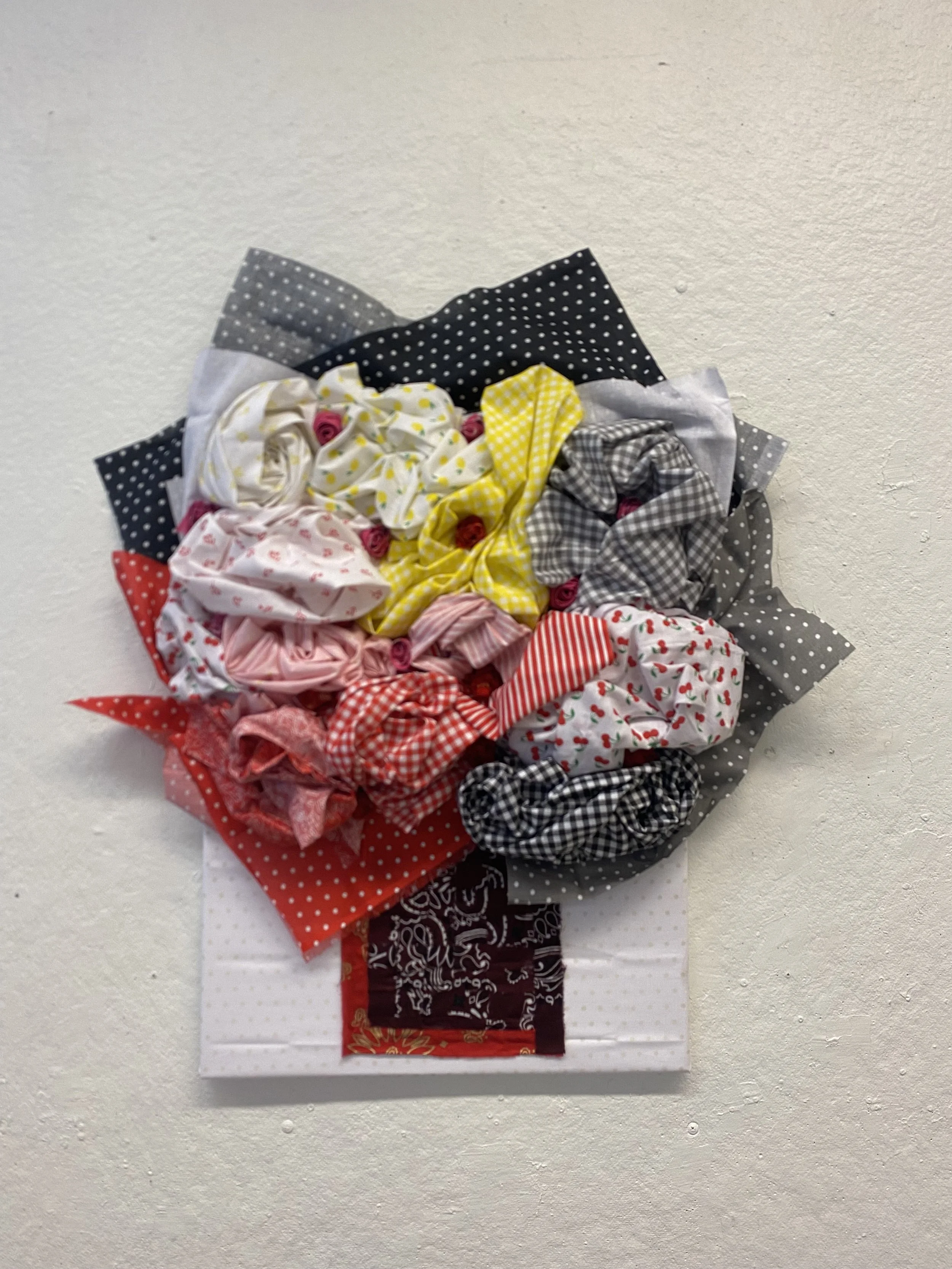 Florist's Closet, Fabric and hot glue on canvas, 36" x 28" x 5"