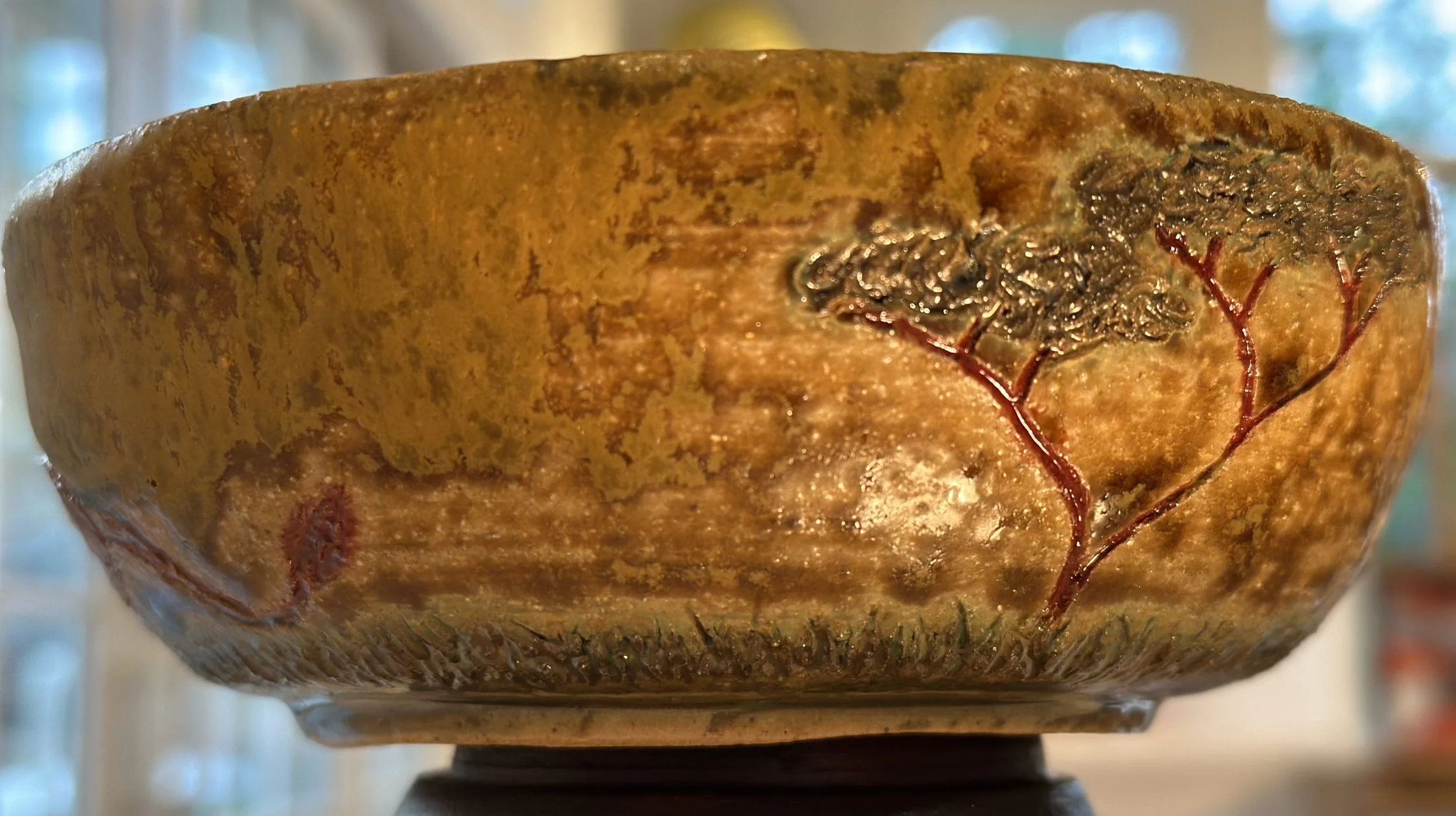 Savana Chase. 2020, Stoneware thrown, cone-fired 05, underglaze, 3” x 7”