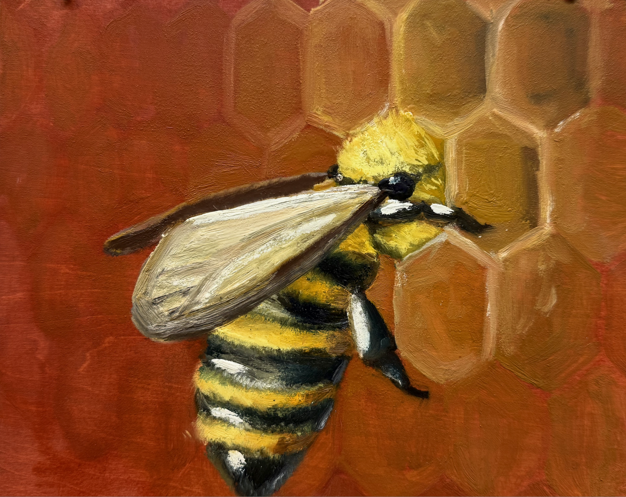 Stuck. 2025, Encaustic Soy and Beeswax, pigment on wood 8”x 10”