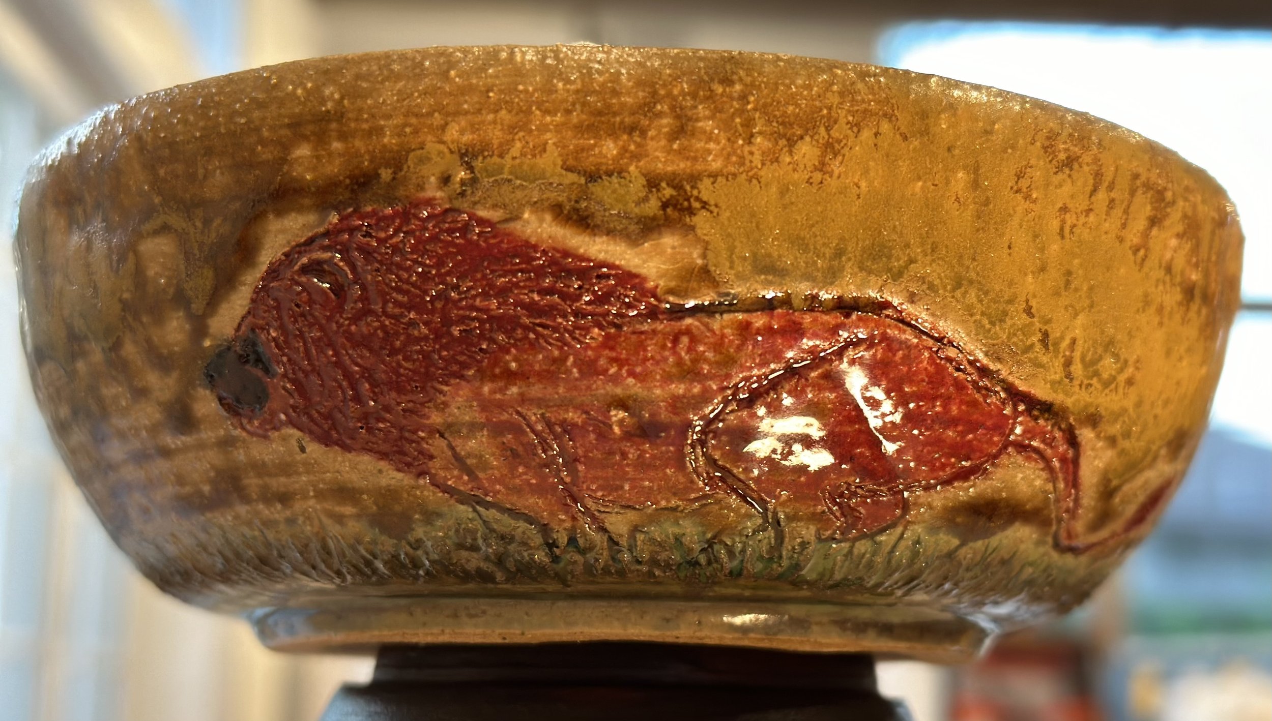 Savana Chase. 2020, Stoneware thrown, cone-fired 05, underglaze, 3” x 7”