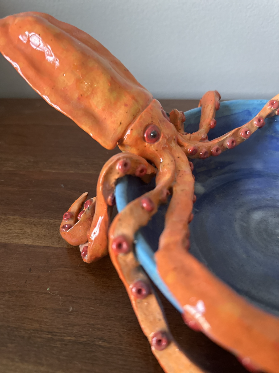 Dinner Pal. 2021, Stoneware thrown and hand built, cone fired 05, underglaze, 6” x 8” x 10”