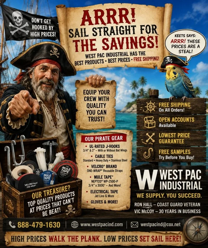 ARRR! Sail Straight for the Savings! West Pac Industrial has the BEST Products, BEST Pricing and FREE SHIPPING!