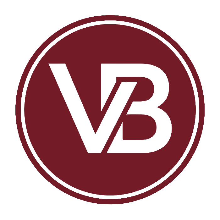 Maroon circular logo with white text 'V3' inside.