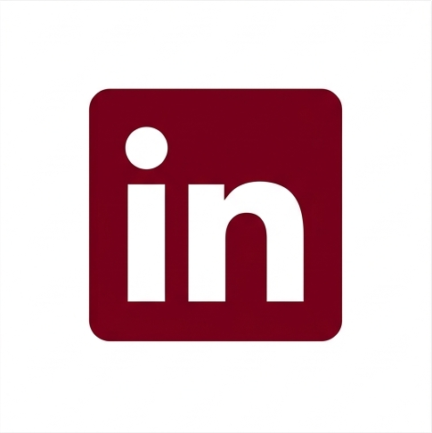 LinkedIn logo with white letters on a maroon square background