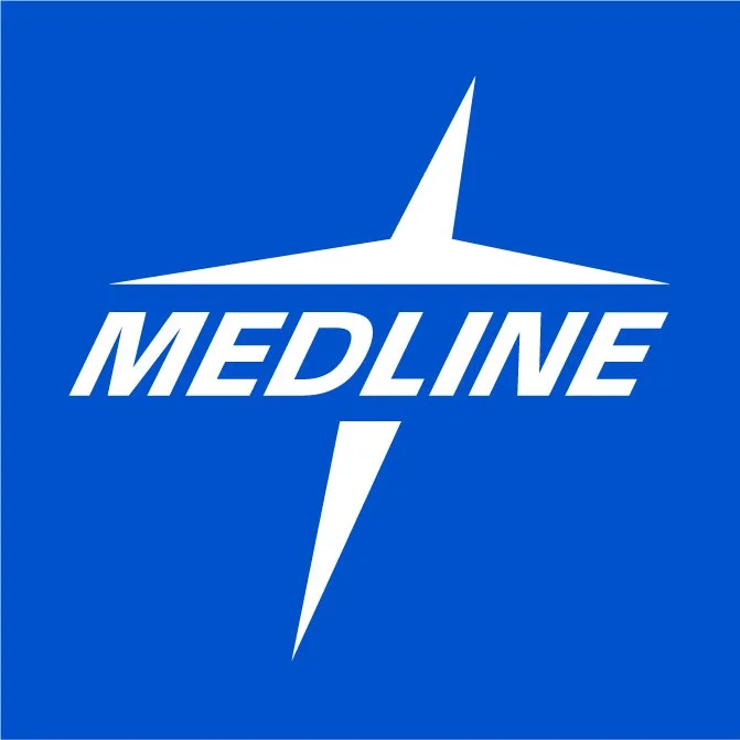 Medline logo with a blue background, white lightning bolt, and company name in bold white letters.