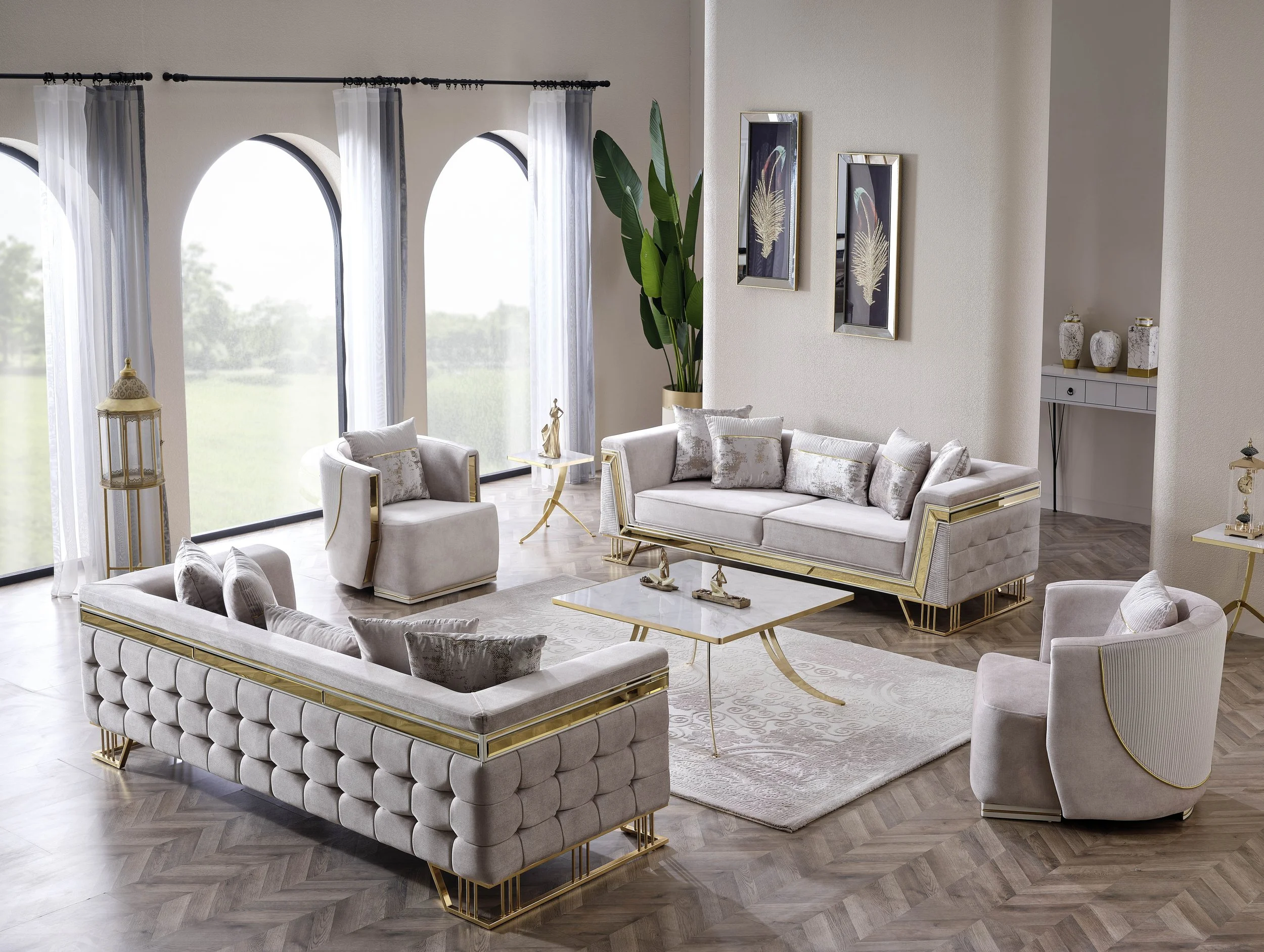 Modern 3-Piece Living Room Set – Sofa, Loveseat & Accent Chair (Melora Luxe Collection)