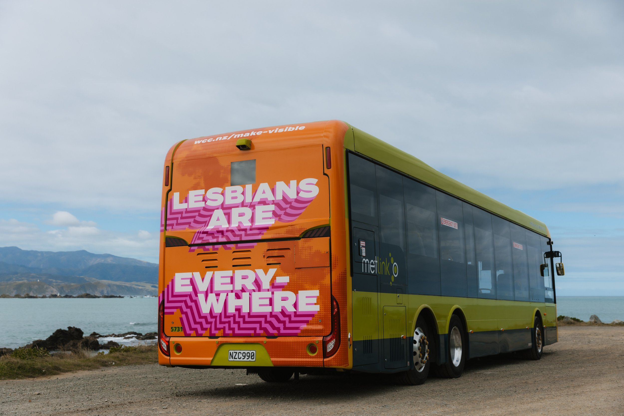 Metlink bus with ad shell 'Lesbians are everywhere'