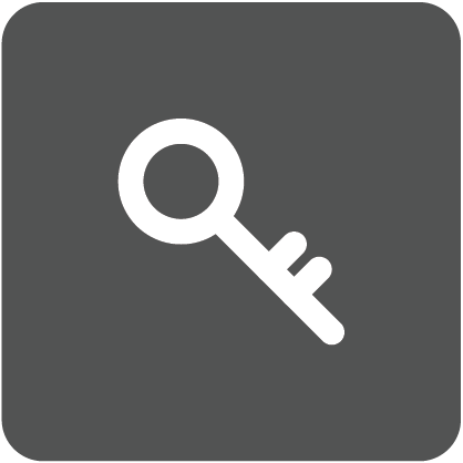 Icon of a white key on a dark gray background.