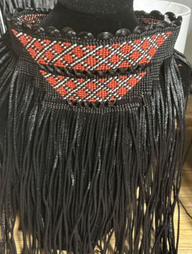 red, black and white Taniko weaving