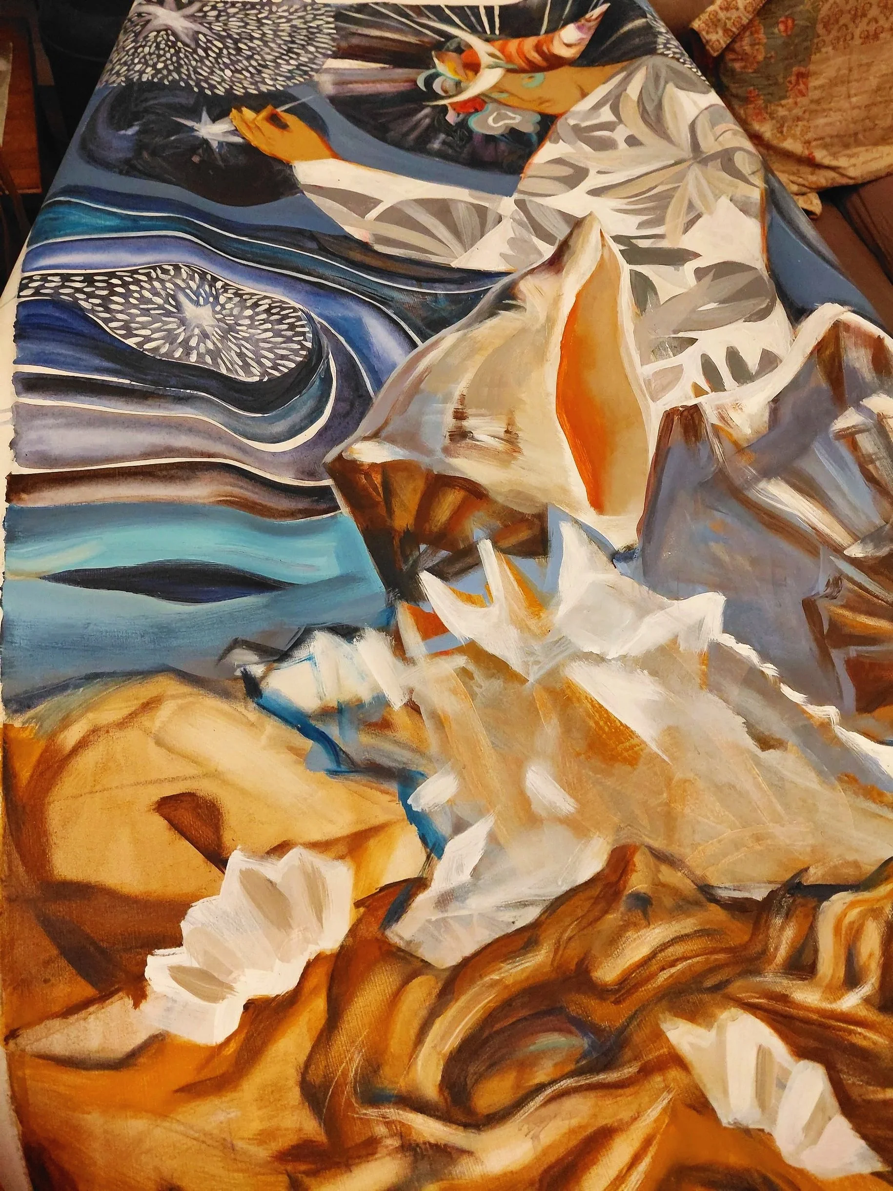 Después de la restauración. Kristina Kirilina, «Velos de la noche», 2023, 130 × 100 cm. Acrílico y óleo sobre lienzo. En la colección de la artista