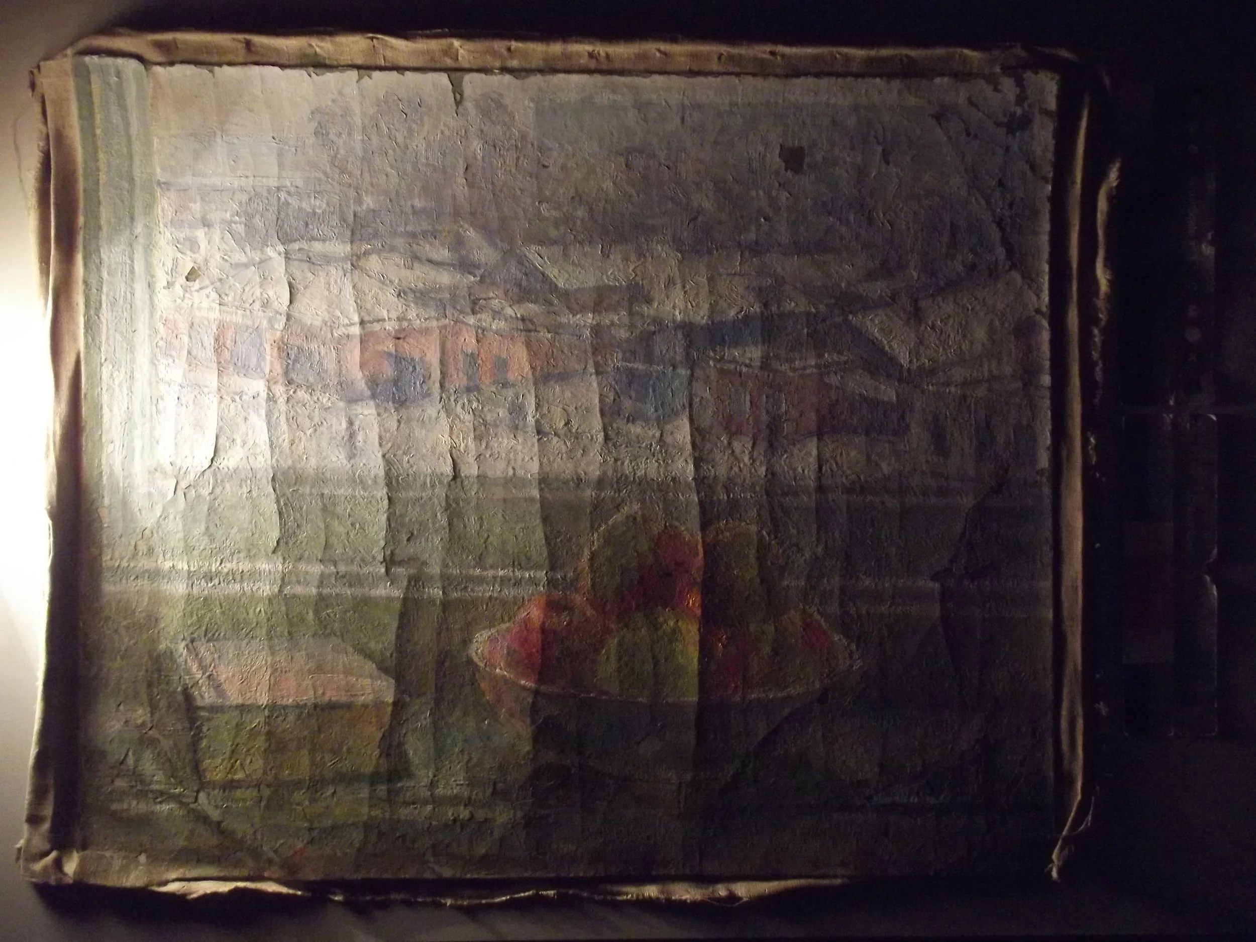 Antes de la restauración. A. B. Yumashev, «Naturaleza muerta junto a la ventana», primera mitad del siglo XX, 35х40 cm. Óleo sobre tela. Colección privada.