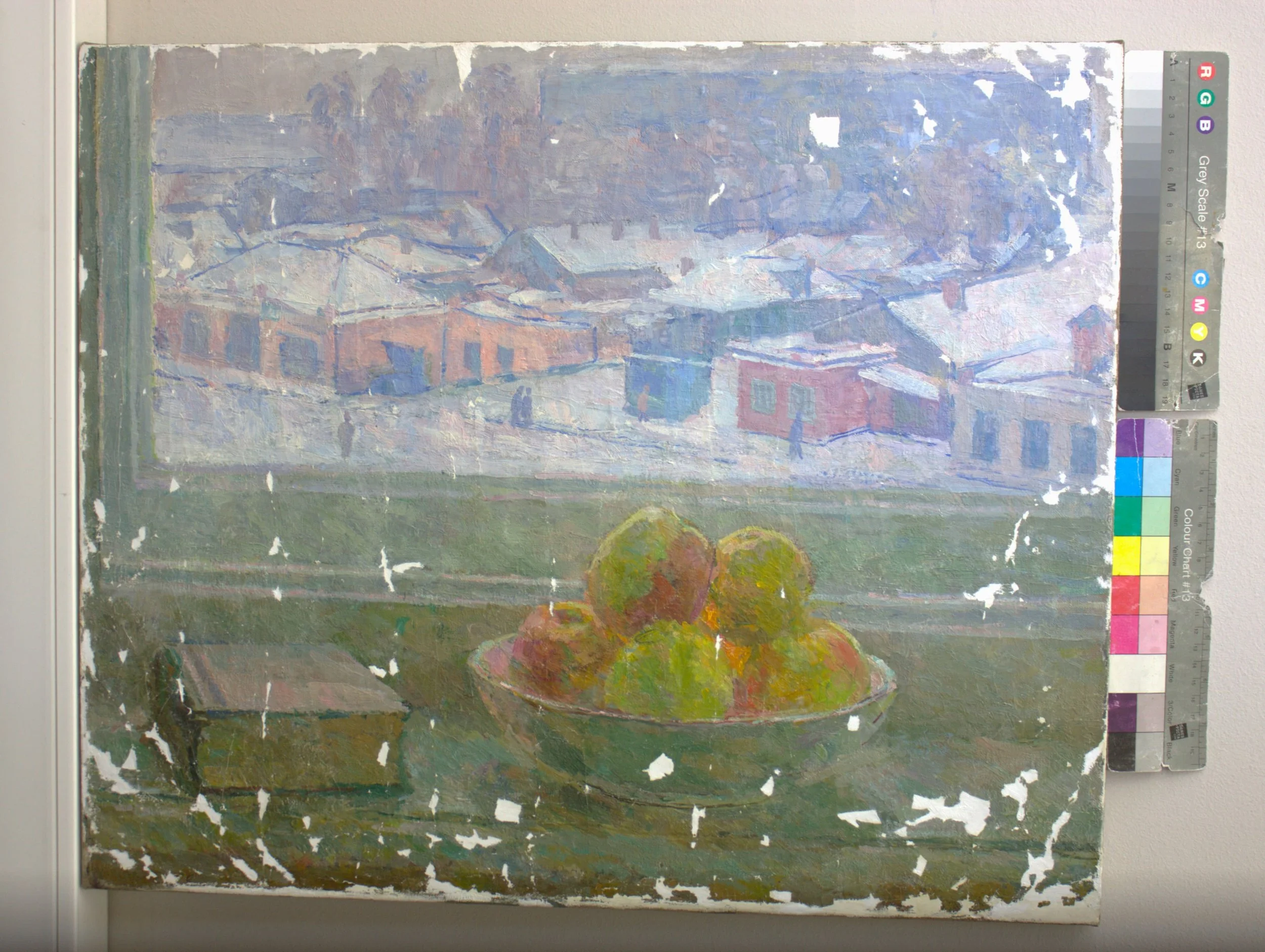 En proceso de restauración. A. B. Yumashev, «Naturaleza muerta junto a la ventana», primera mitad del siglo XX, 35х40 cm. Óleo sobre tela. Colección privada.