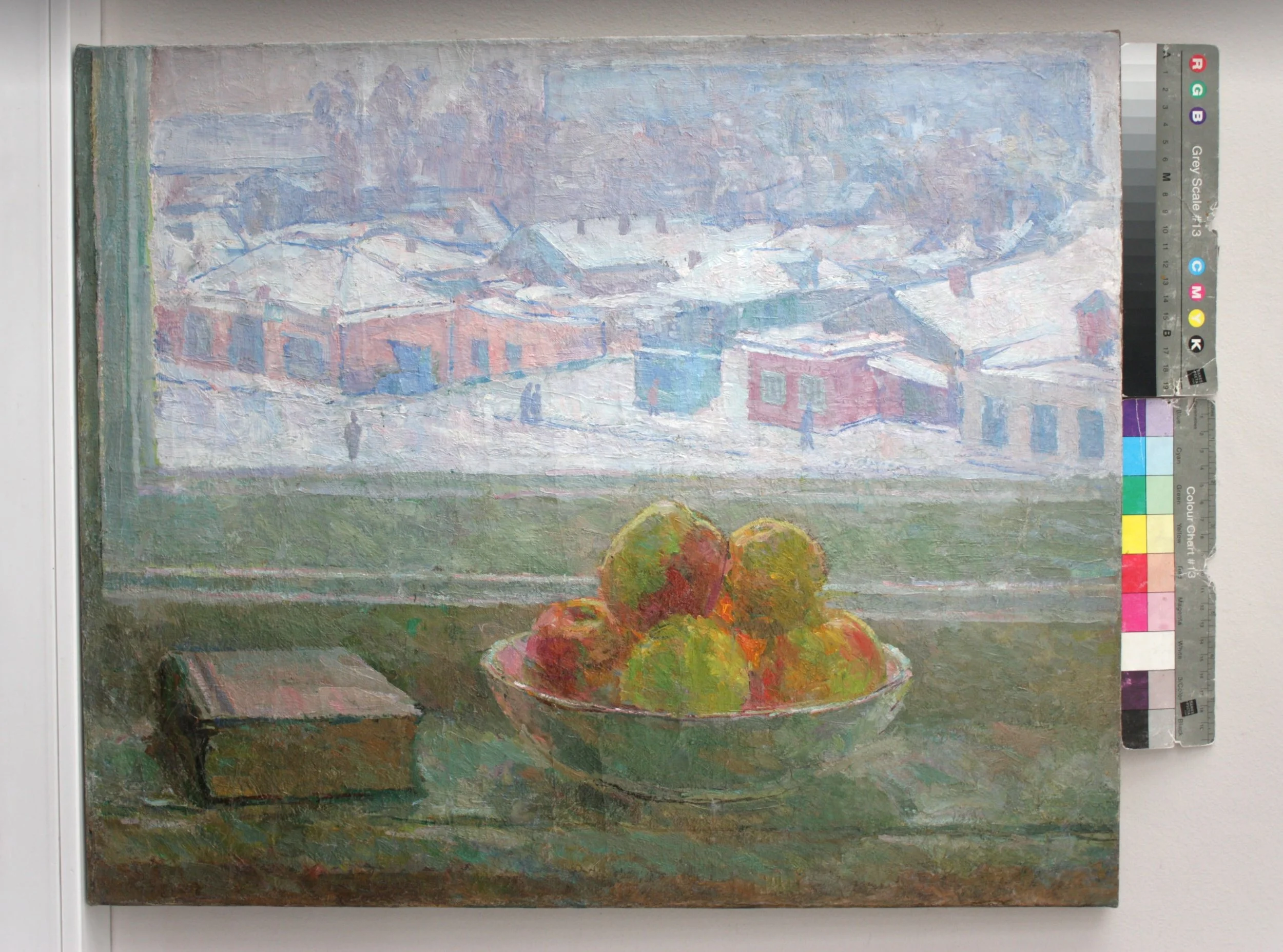 Después de la restauración. A. B. Yumashev, «Naturaleza muerta junto a la ventana», primera mitad del siglo XX, 35х40 cm. Óleo sobre tela. Colección privada.