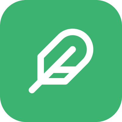 Green background with a white feather icon.