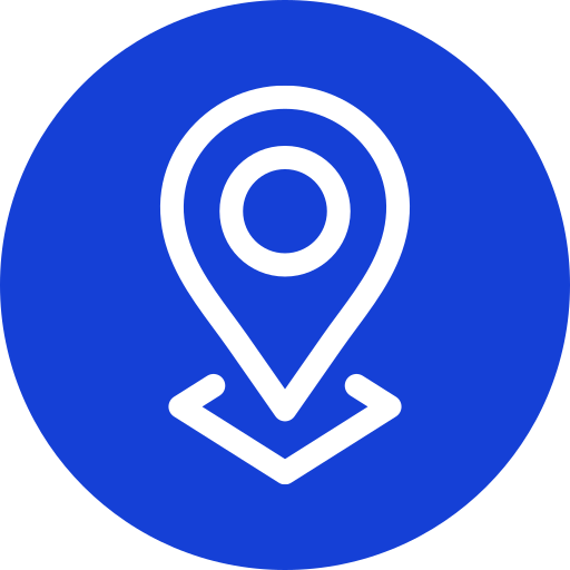 Blue location icon with a white map pin in the center.