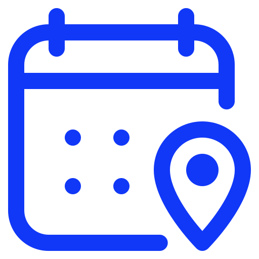 Icon of a calendar with a location pin overlayed