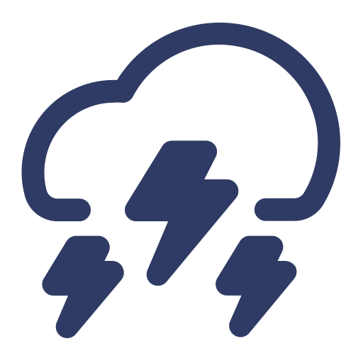 Icon of a cloud with lightning bolts and rain, indicating a thunderstorm.