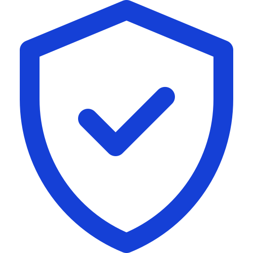 Blue shield with a checkmark in the center, symbolizing security or protection.