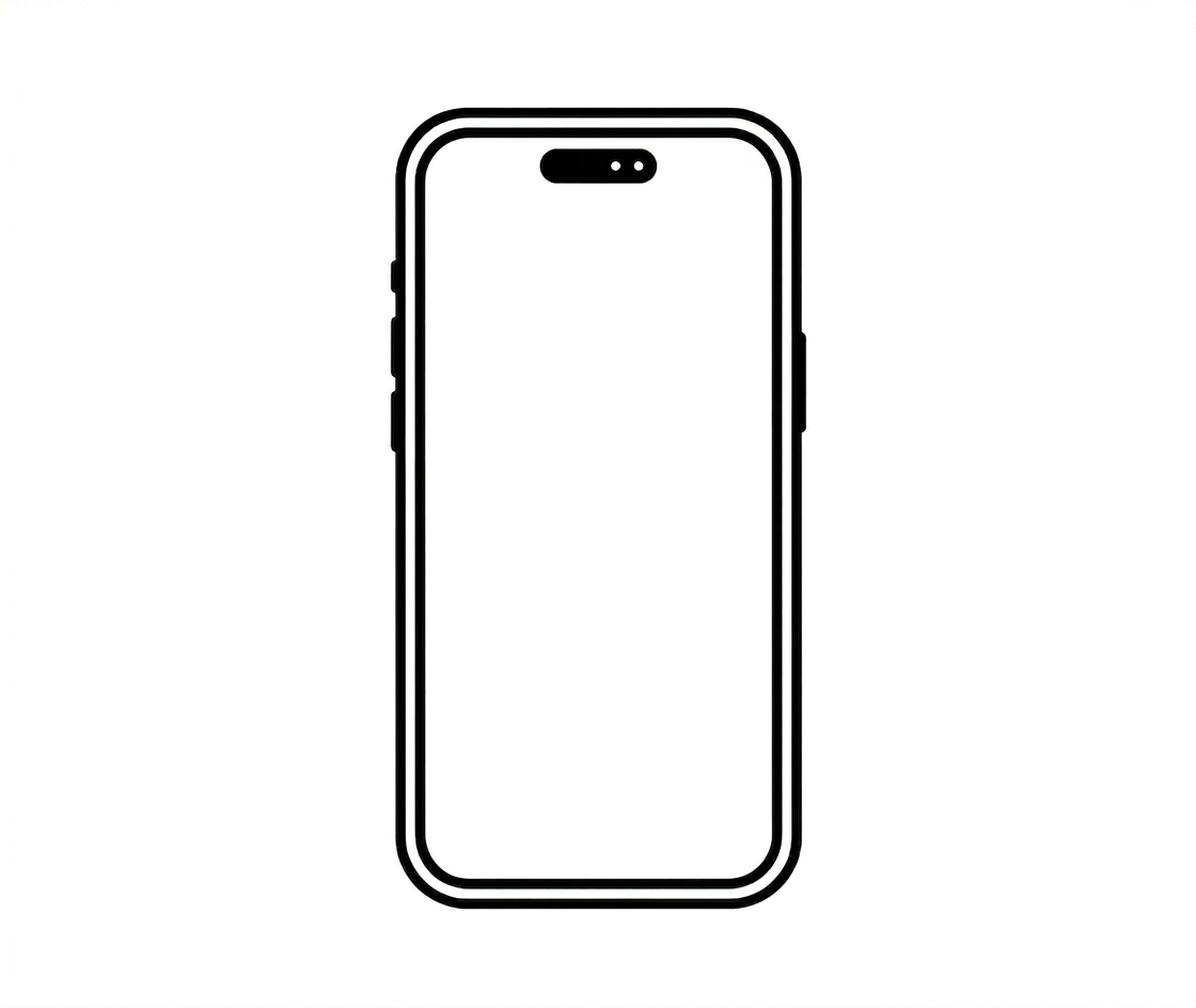 Line drawing of a smartphone with a notch at the top.