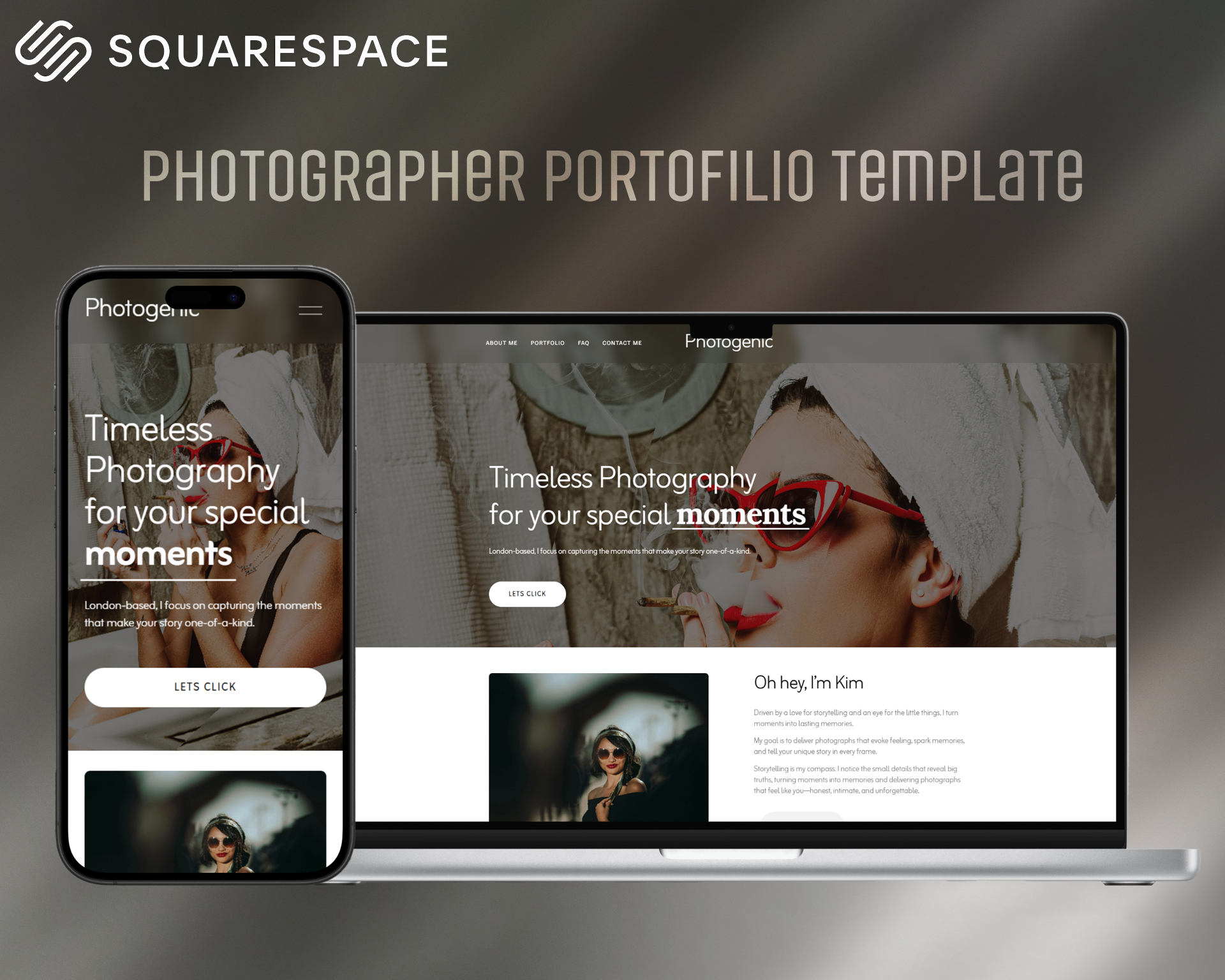 Photogenic Squarespace template preview featuring a masonry-style photography gallery and editorial typography.