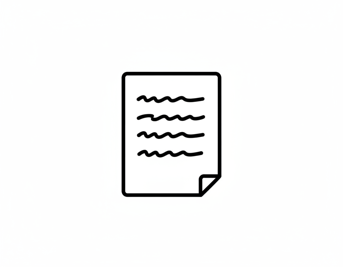 Simple black and white line drawing of a sheet of paper with handwritten lines and a folded corner.