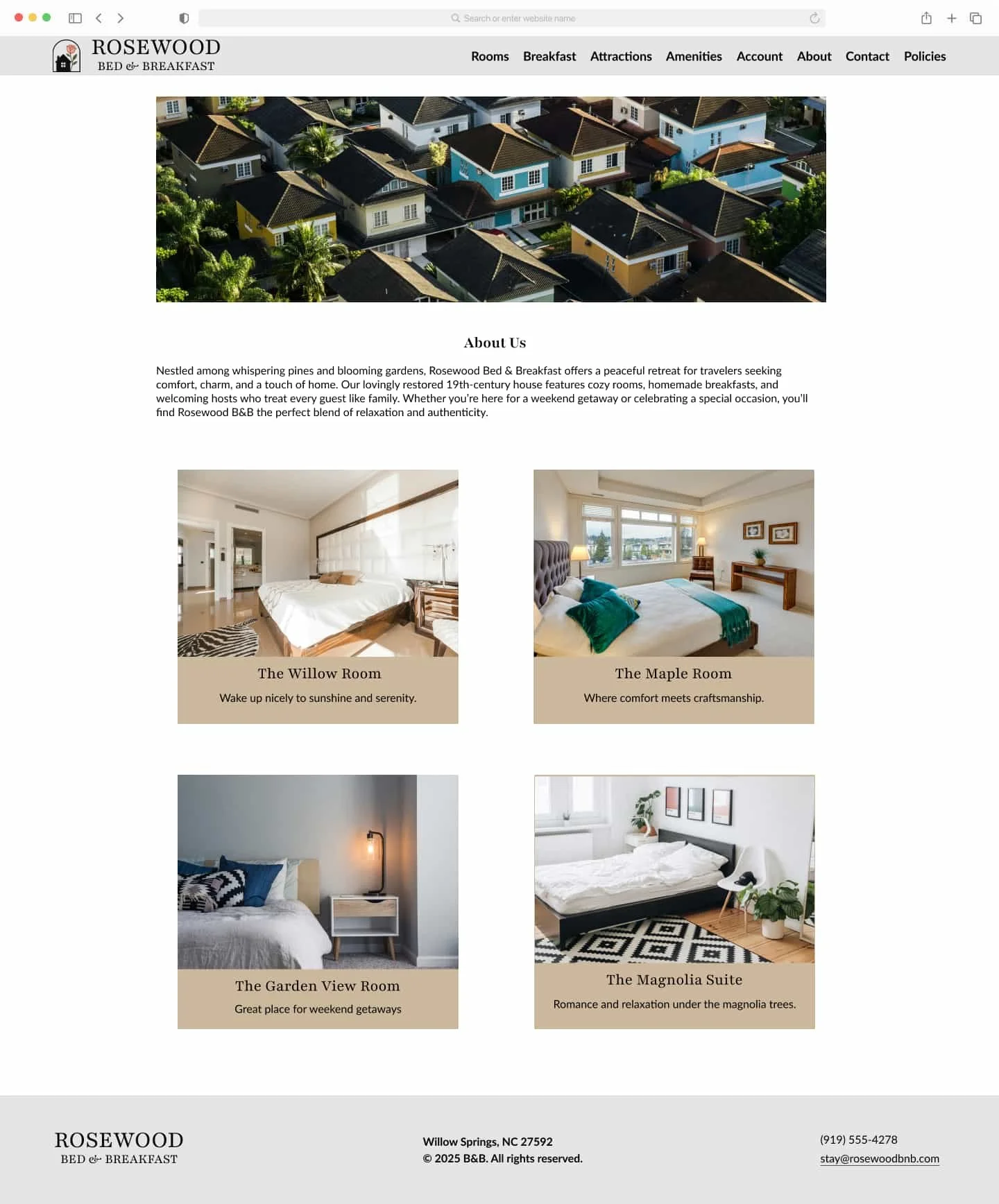 Home page screen showing four cards for rooms.