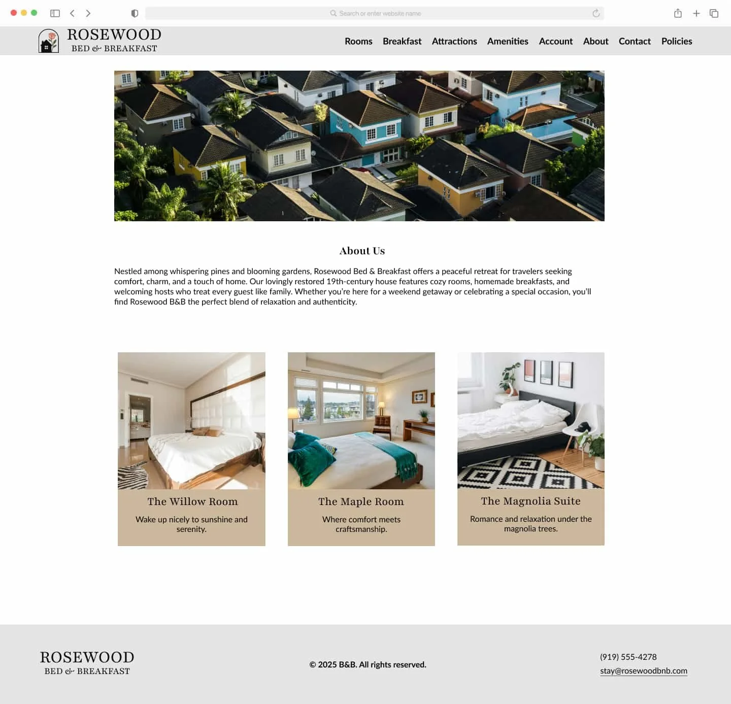 Home page screen showing three cards for rooms.
