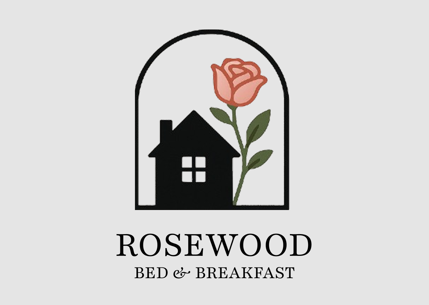 Logo with a hose and rose to the side of it in a dome.