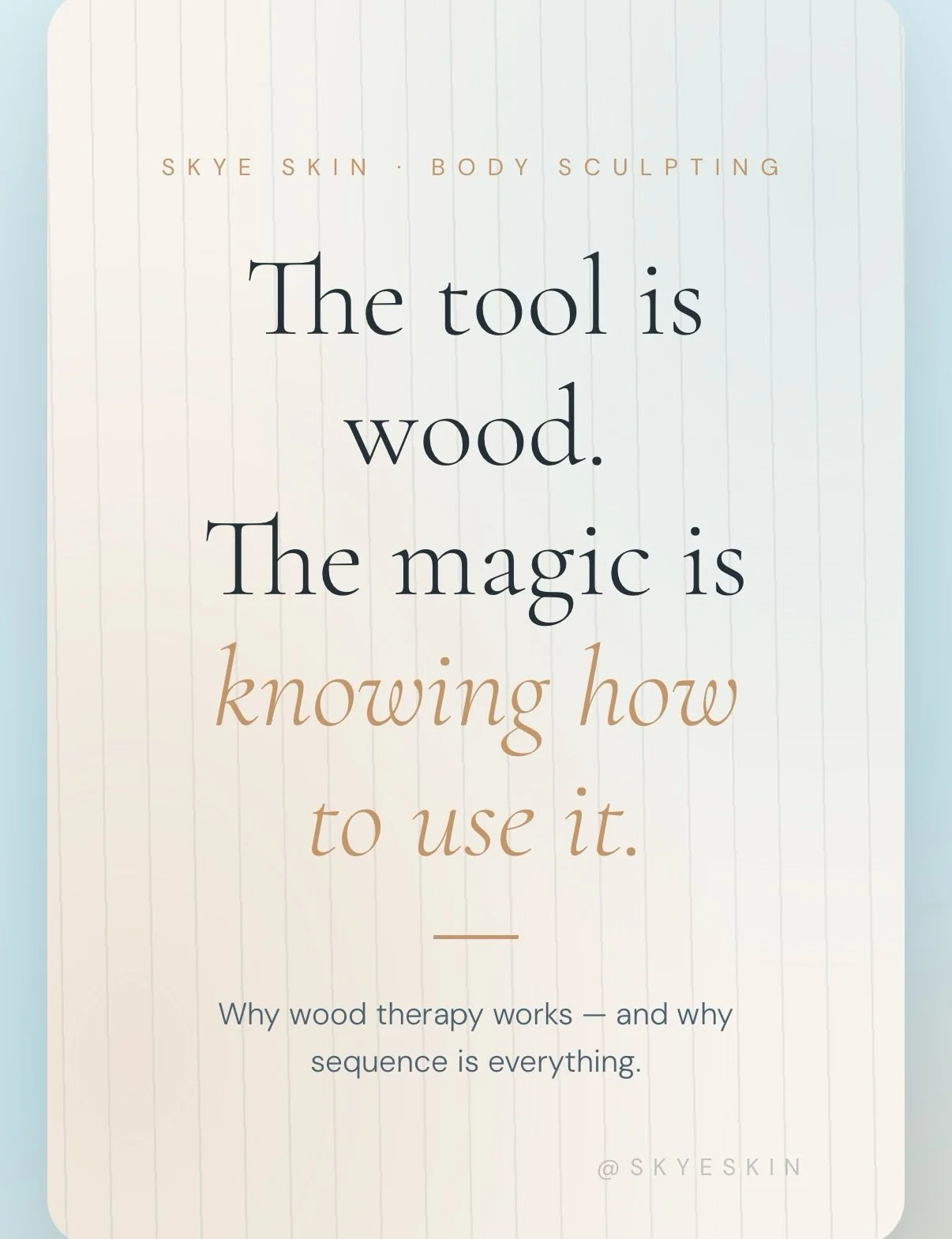 Can I let you in on something? 

The tool doesn&rsquo;t create the results. 

The order does. Wood therapy is one of my favorite techniques &mdash; but only because I know exactly when to use it. 

After we open, after we drain, after the tissue is r