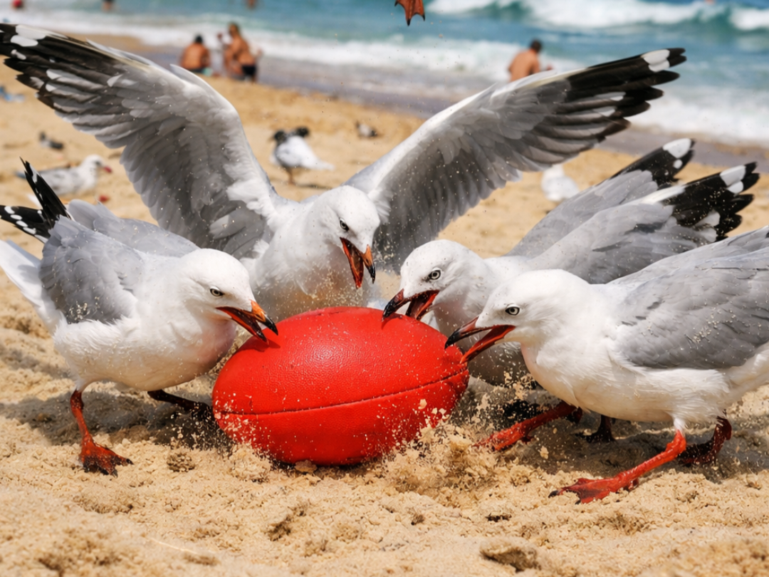 ‘Mine, mine, mine!’ spontaneous AFL game erupts and takes over Coogee Beach