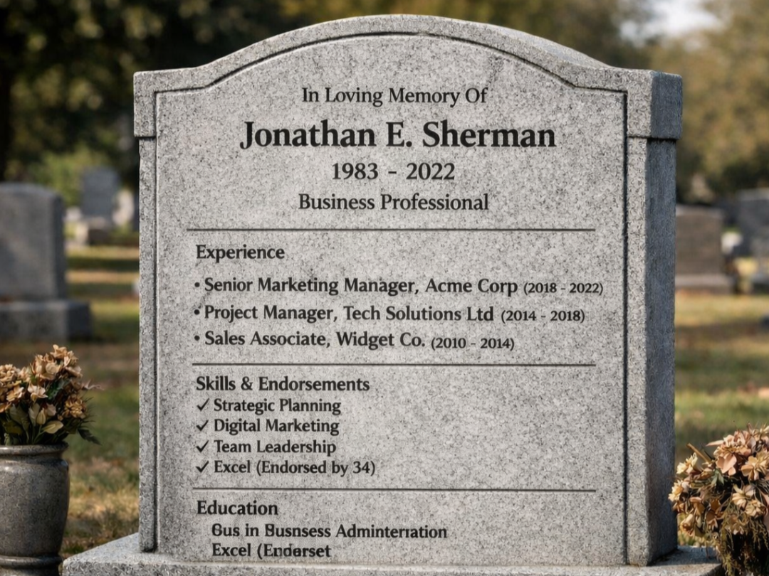 Man has LinkedIn profile carved into headstone