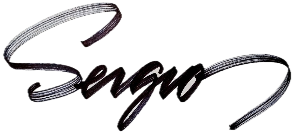 Close-up of a black cursive logo with the word 'Senyo' against a transparent background.
