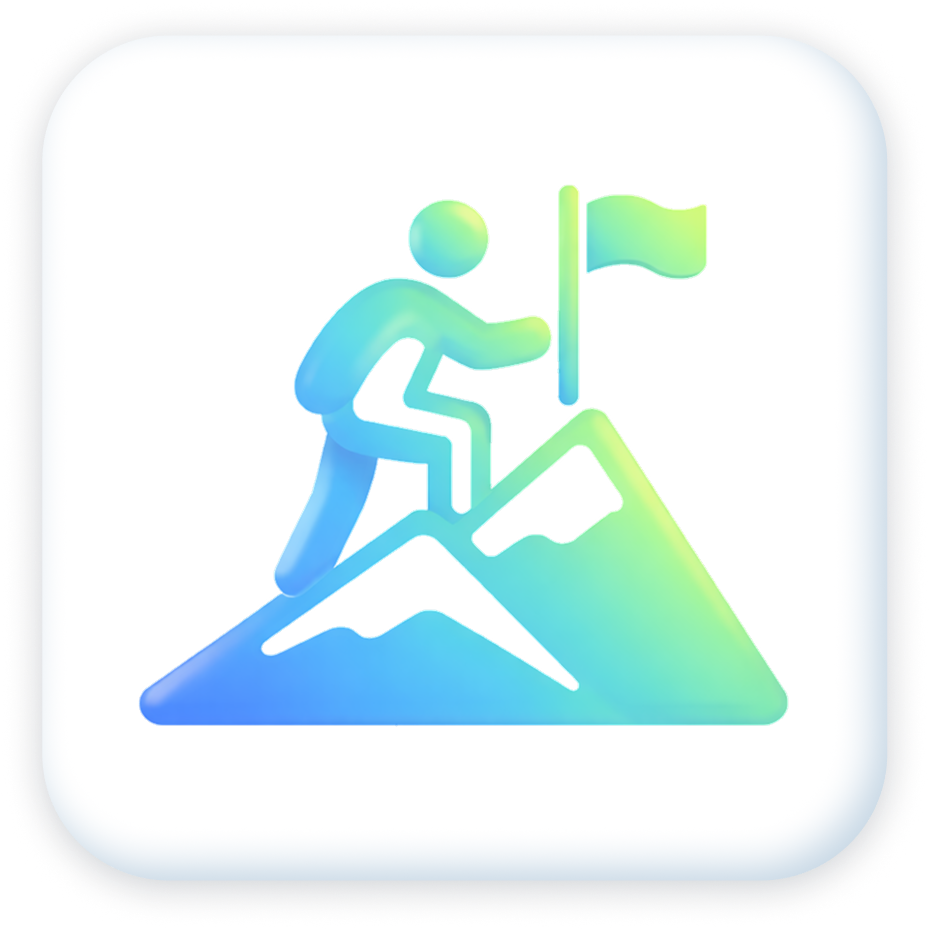 An icon of a person climbing a mountain with a flag at the summit.