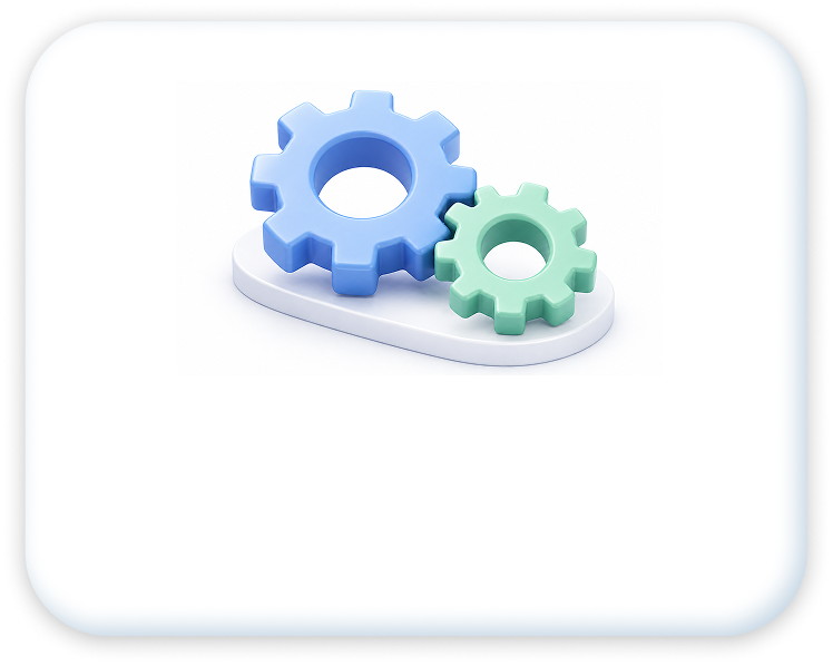 Two colorful gears, one large blue and one small green, on a white background.