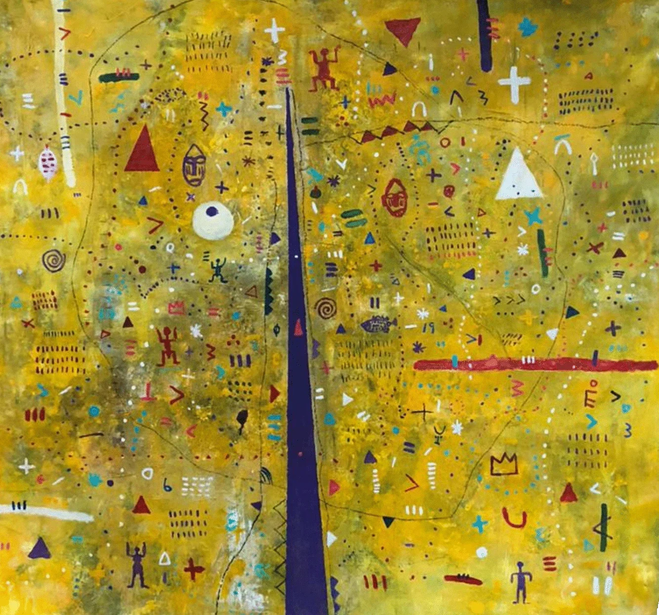 Thokozani Mthiyane
Masquerade Song Lines Reprised I, 2025
From The Masquerade Song Lines Series
acrylics and mixed media on canvas.
74" x 57" in