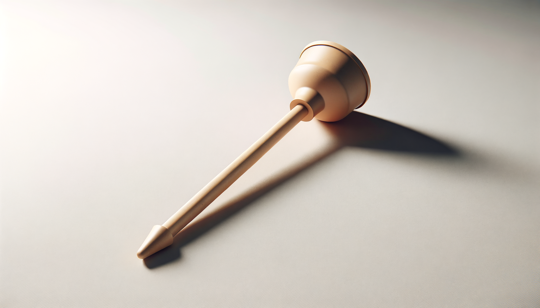 A beige stylus or digital pen lying on a light-colored surface with a shadow cast to the right.