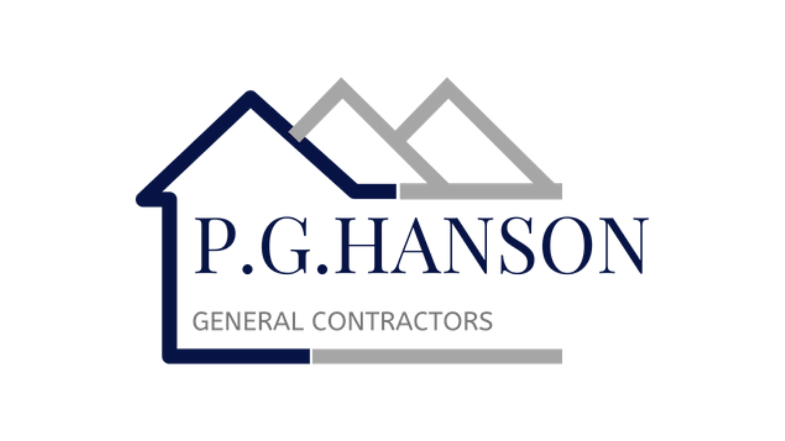 Logo for P. G. Hanson General Contractors, featuring a house outline, rooflines, and the company name.