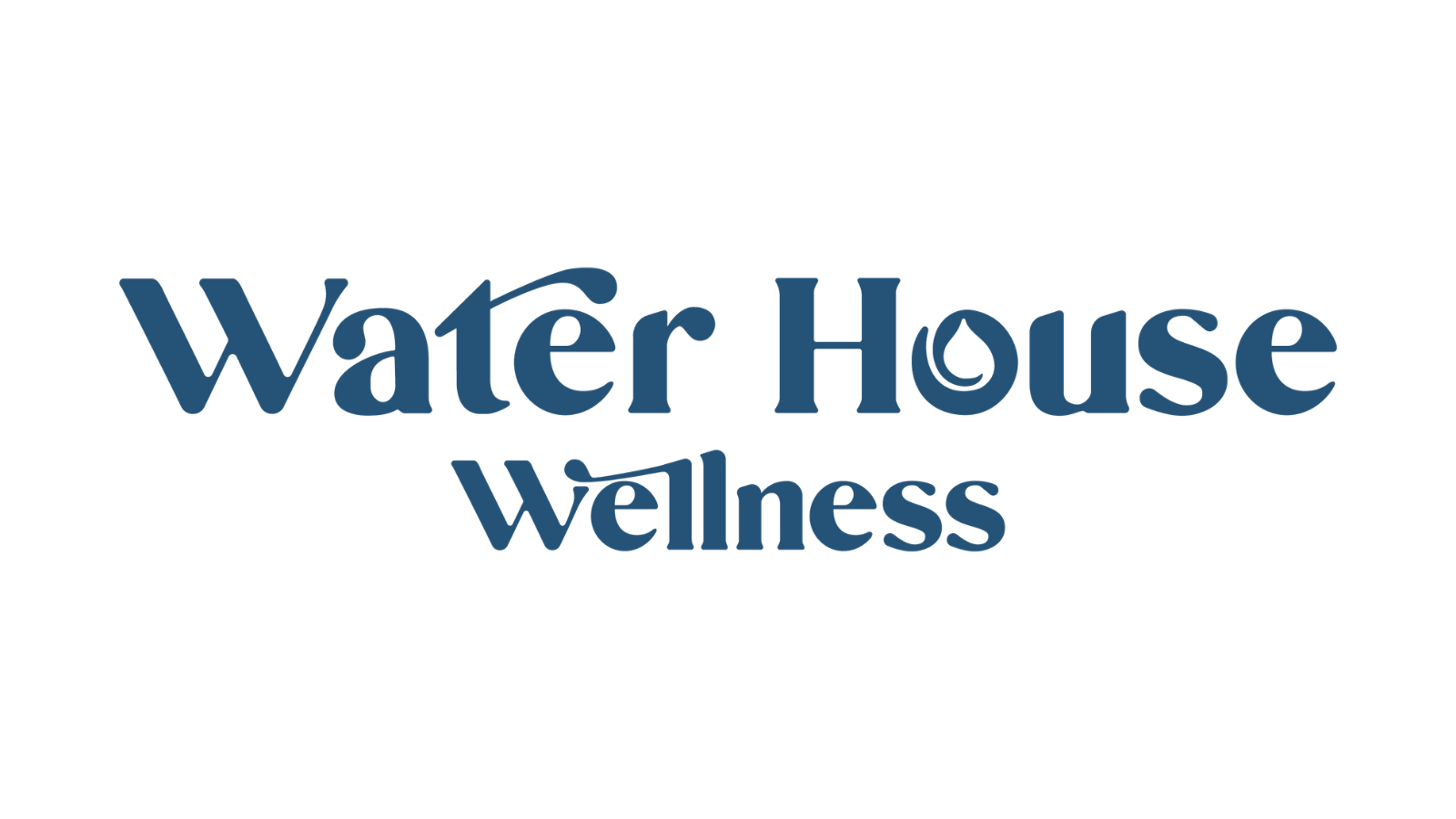 Water House Wellness logo with stylized text in dark blue and black.