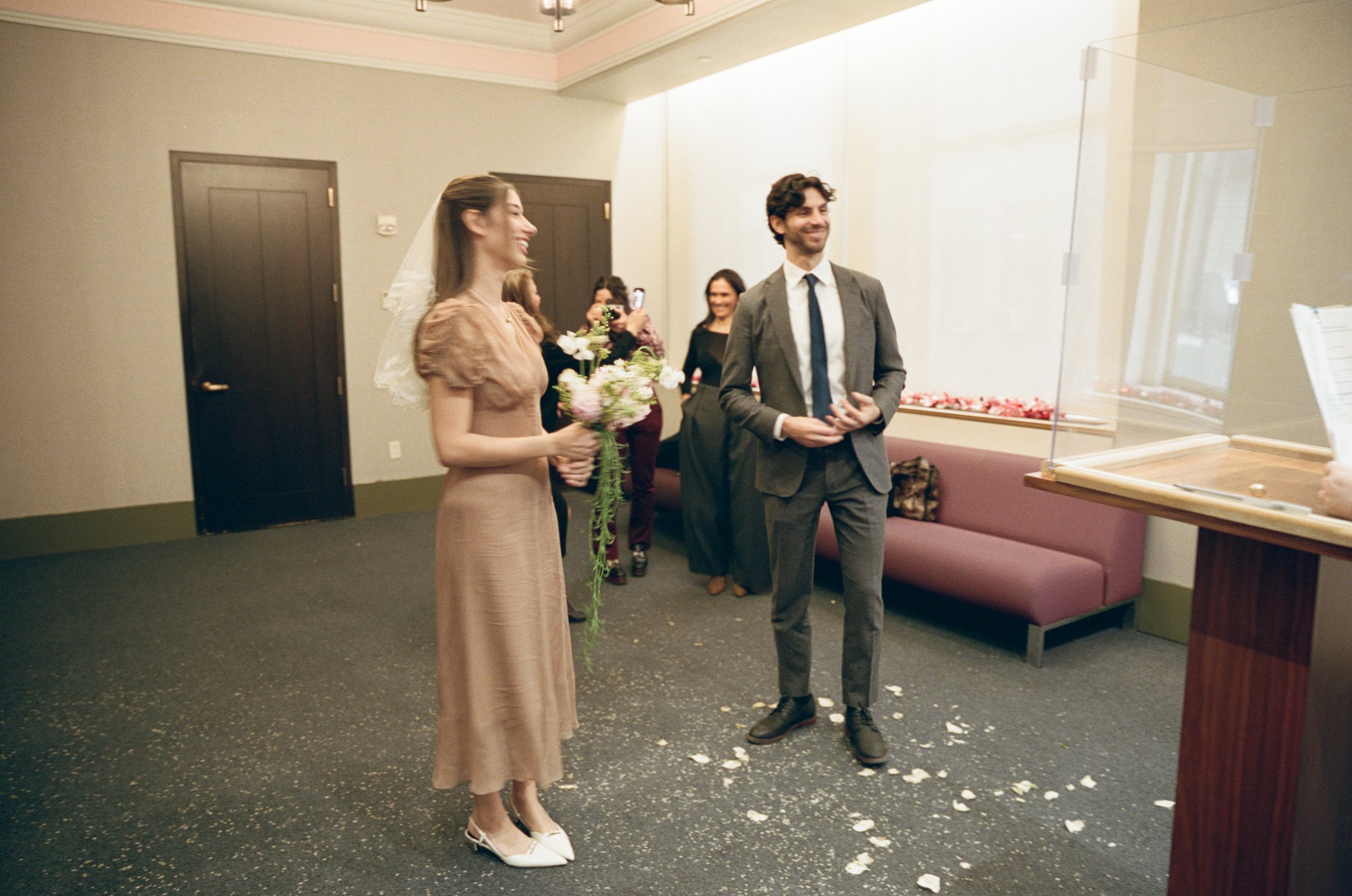 Candid film photograph of courthouse wedding in Manhattan